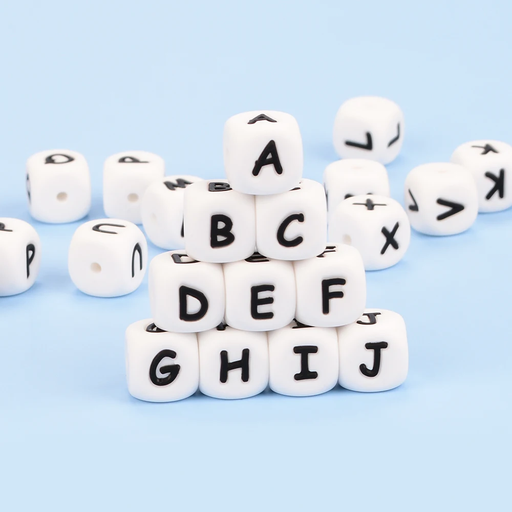 Lofca 100Pcs 12MM Silicone Letter Beads Silicone Beads Loose Beads Food Grade DIY Bracelet Necklace Pacifier Chain Accessories