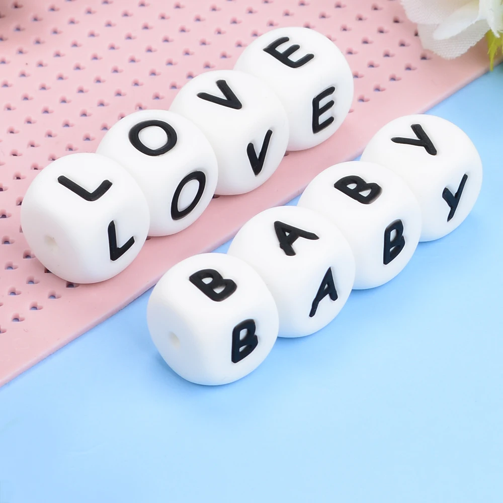 Lofca 100Pcs 12MM Silicone Letter Beads Silicone Beads Loose Beads Food Grade DIY Bracelet Necklace Pacifier Chain Accessories