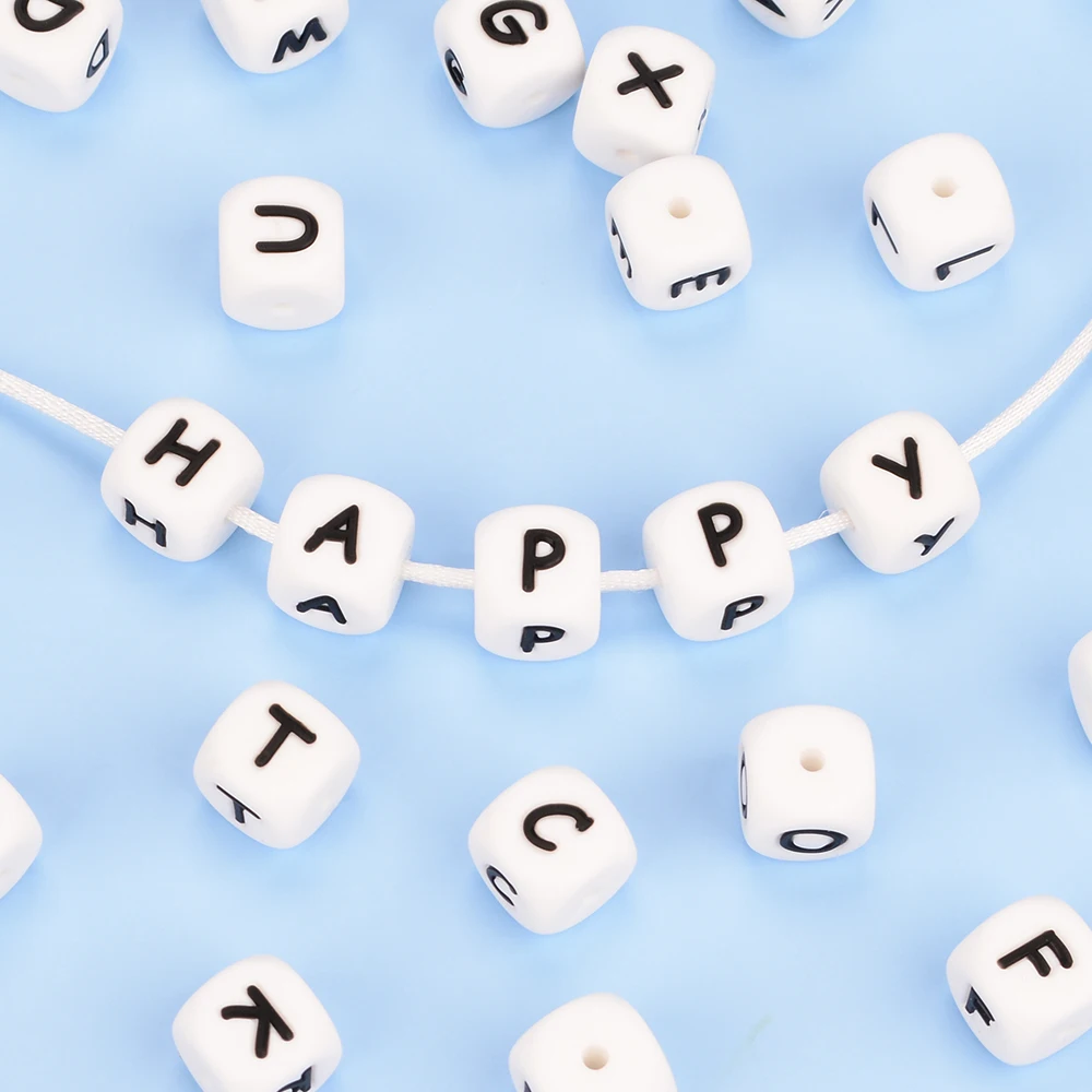 Lofca 100Pcs 12MM Silicone Letter Beads Silicone Beads Loose Beads Food Grade DIY Bracelet Necklace Pacifier Chain Accessories