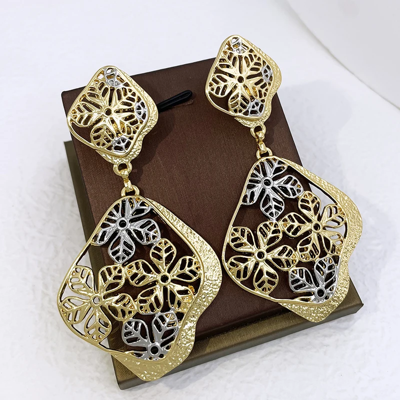 Big Drop Earrings For Women Plant Leaf Shape Dubai Fashion Jewelry Wedding Party Gift Trending