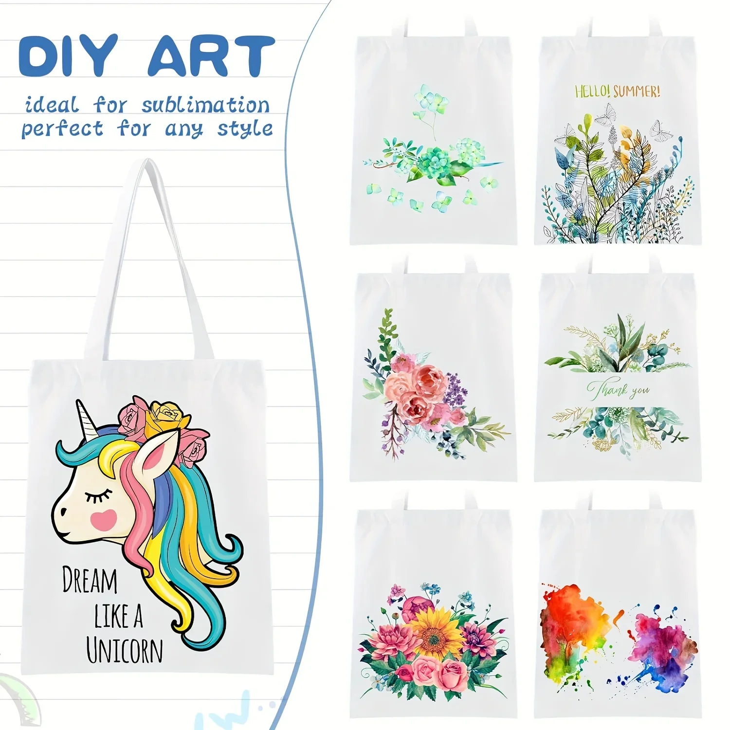 6 Pack Blank Sublimation Tote Bags for Heat Transfer, Reusable DIY Canvas Bags for Vinyl & Press Projects