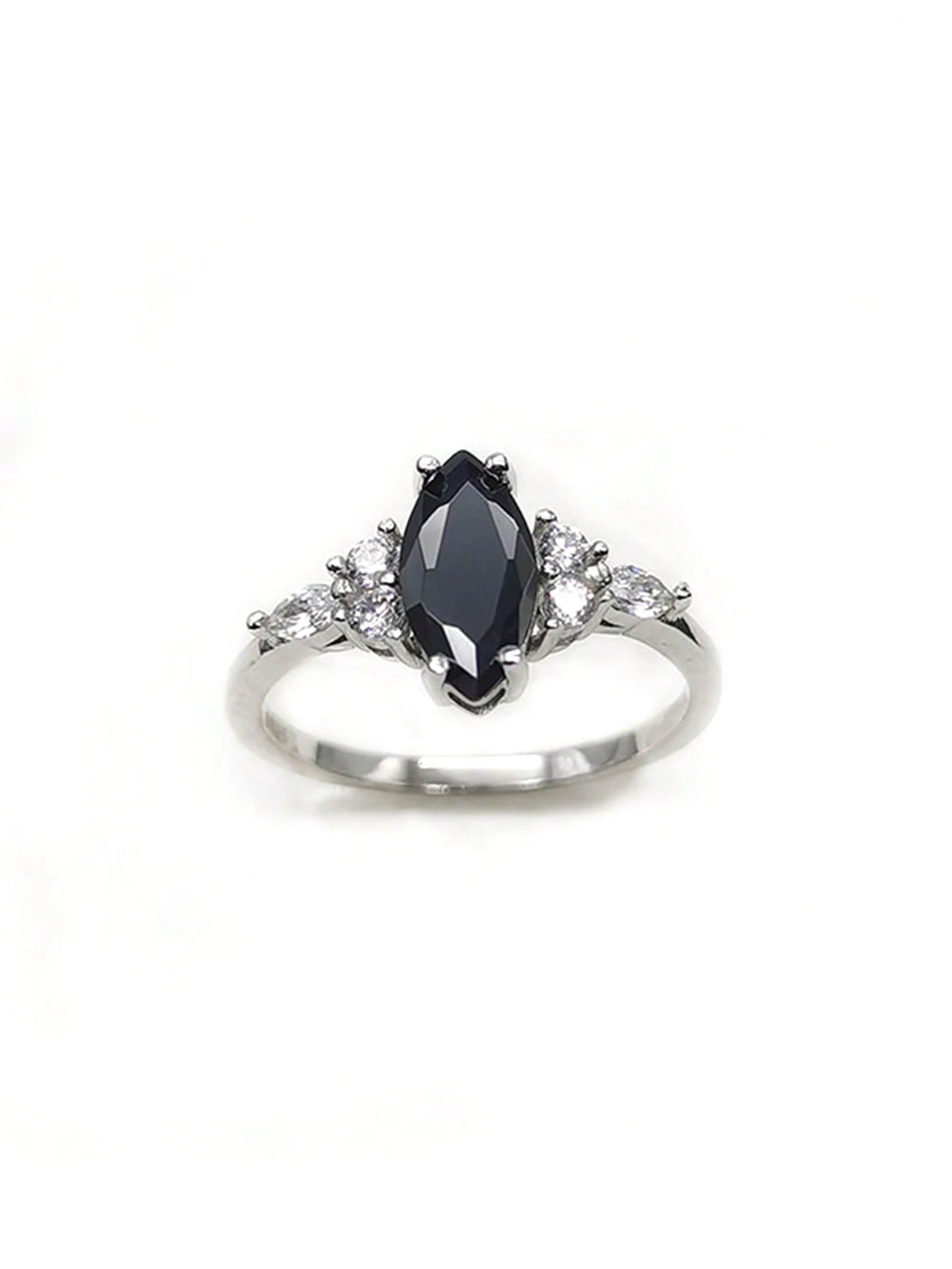 S925 Sterling Silver Ring Oval Black Agate Set with Diamond Simple Design in Europe and America Prom Party Style Fashion Women