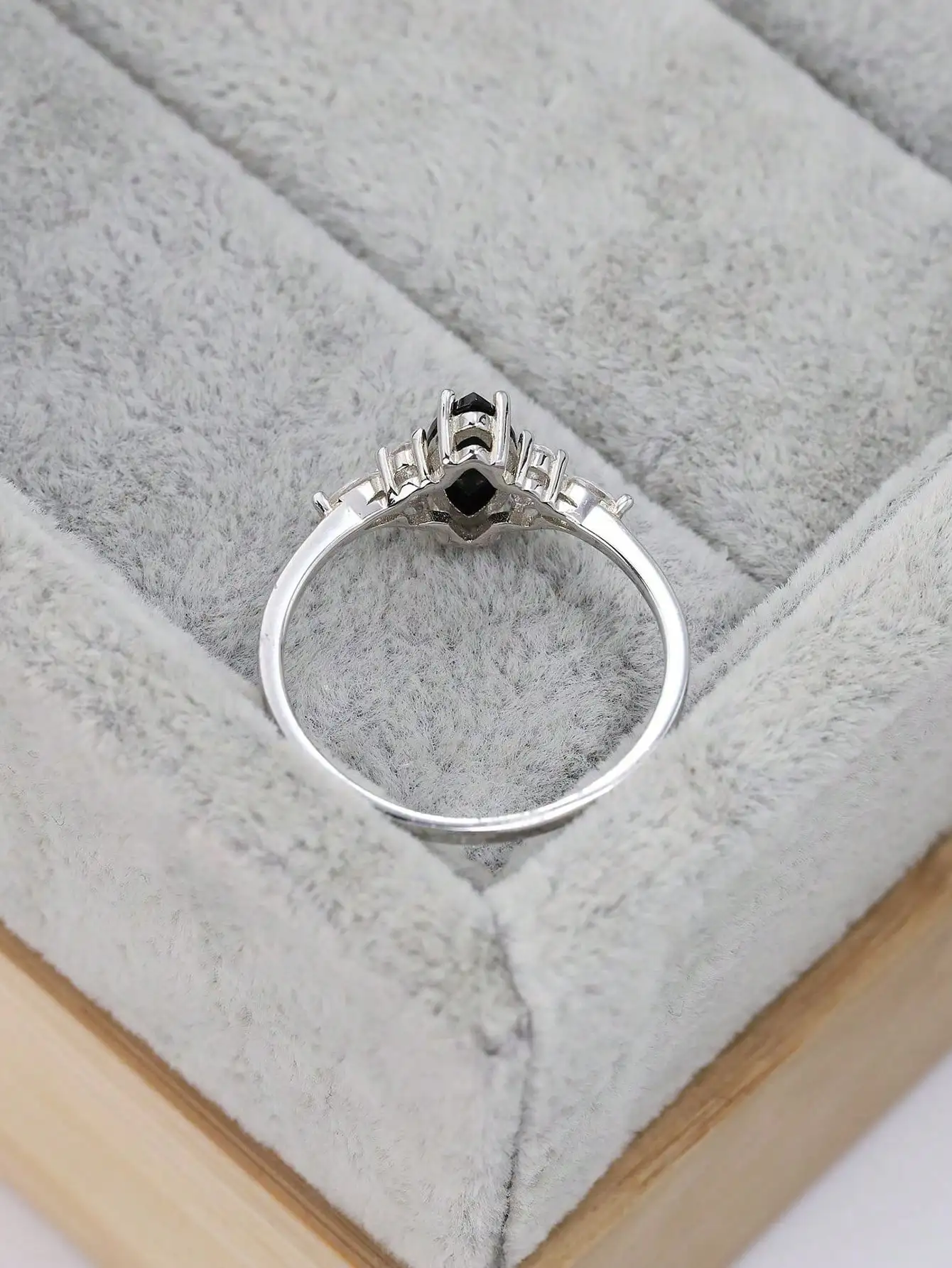 S925 Sterling Silver Ring Oval Black Agate Set with Diamond Simple Design in Europe and America Prom Party Style Fashion Women