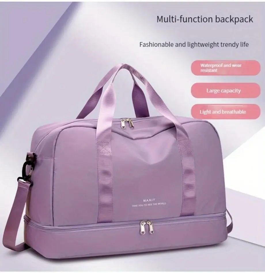 Expandable Travel Duffle Bag for Women, Sports Handbag, Fitness Bag, Large Capacity, One Shoulder Weekend Overnight Bag