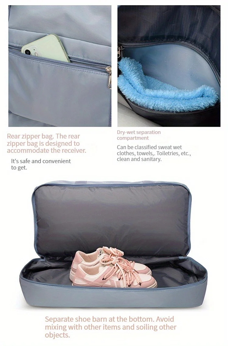 Expandable Travel Duffle Bag for Women, Sports Handbag, Fitness Bag, Large Capacity, One Shoulder Weekend Overnight Bag