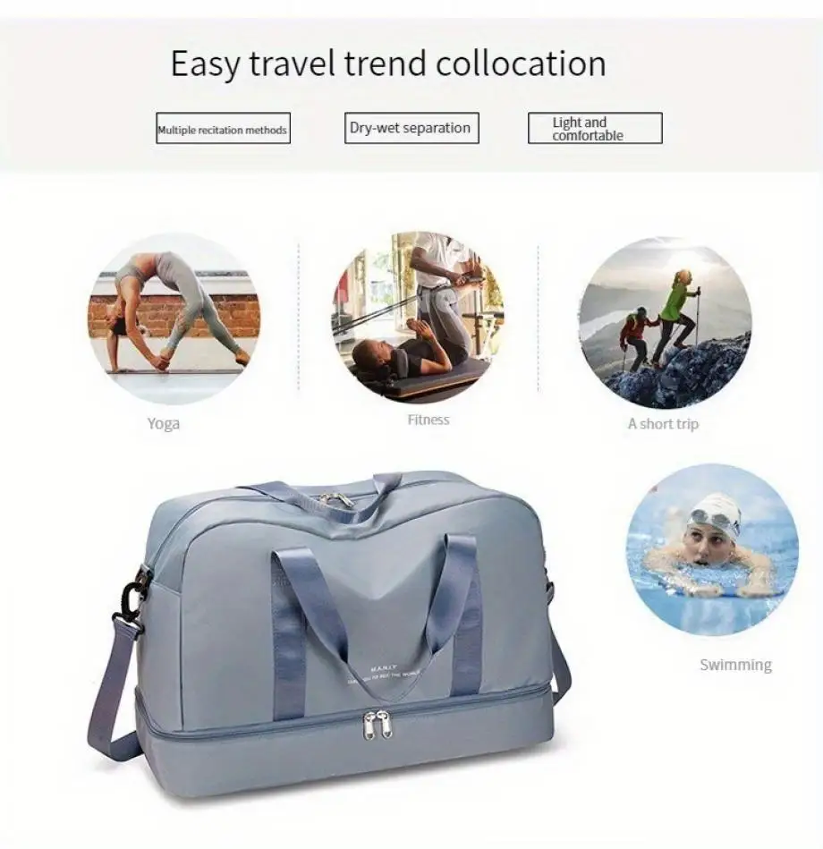 Expandable Travel Duffle Bag for Women, Sports Handbag, Fitness Bag, Large Capacity, One Shoulder Weekend Overnight Bag
