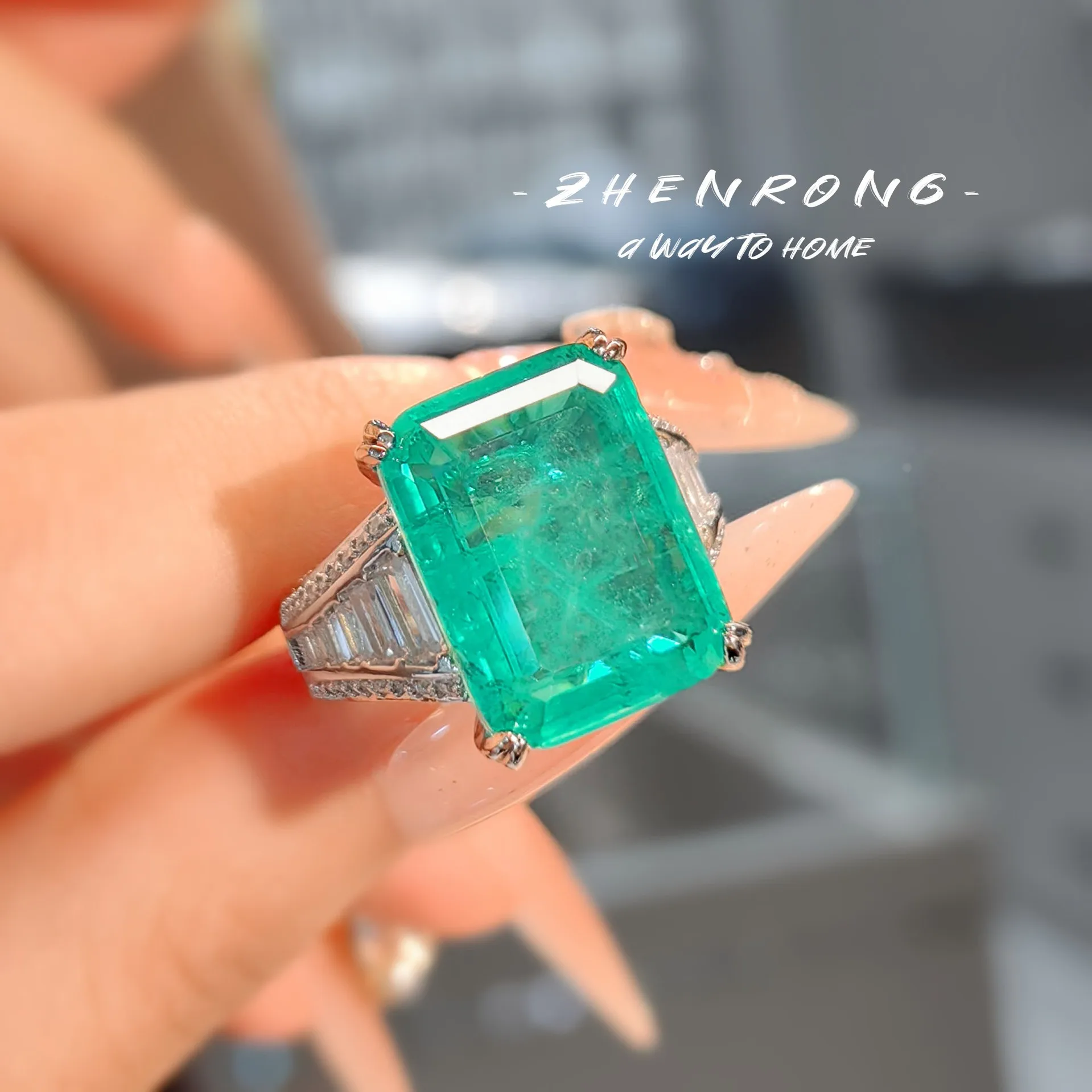 Foydjew Luxury Retro Large Carat Paraiba Green Tourmaline Rings Simple Cold Style Women's Finger Accessories