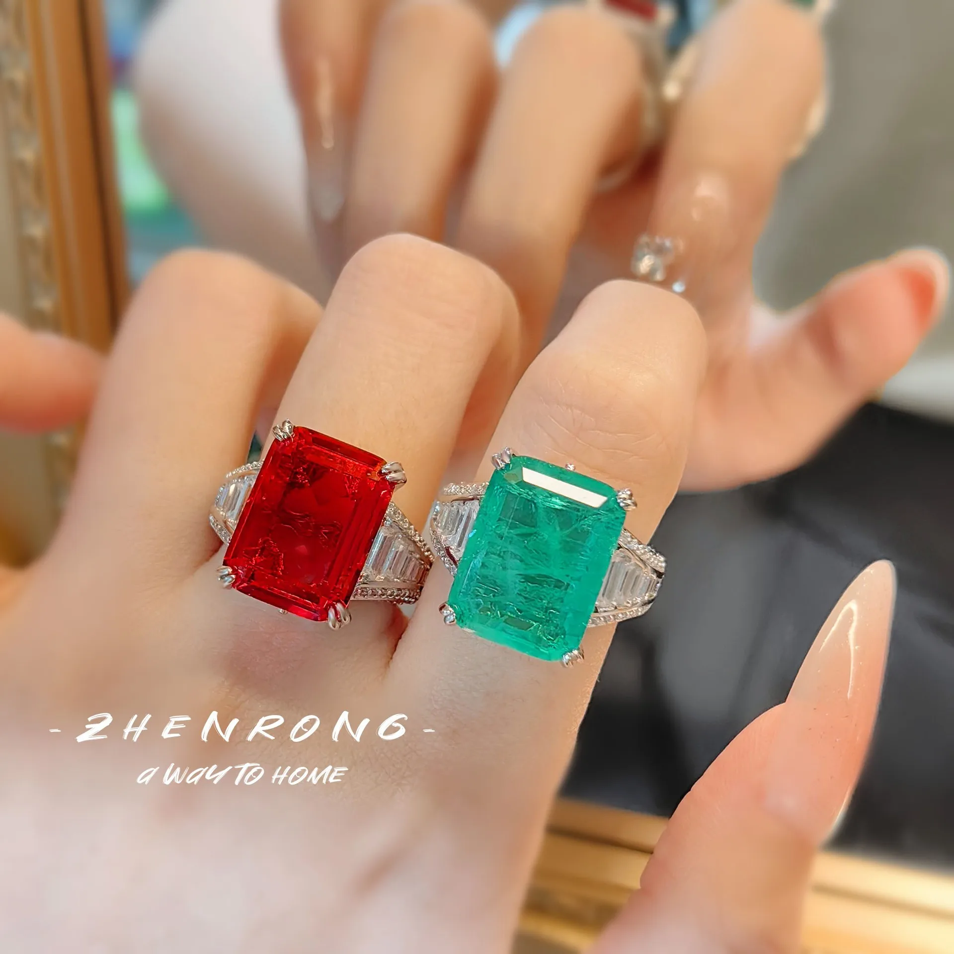 Foydjew Luxury Retro Large Carat Paraiba Green Tourmaline Rings Simple Cold Style Women's Finger Accessories