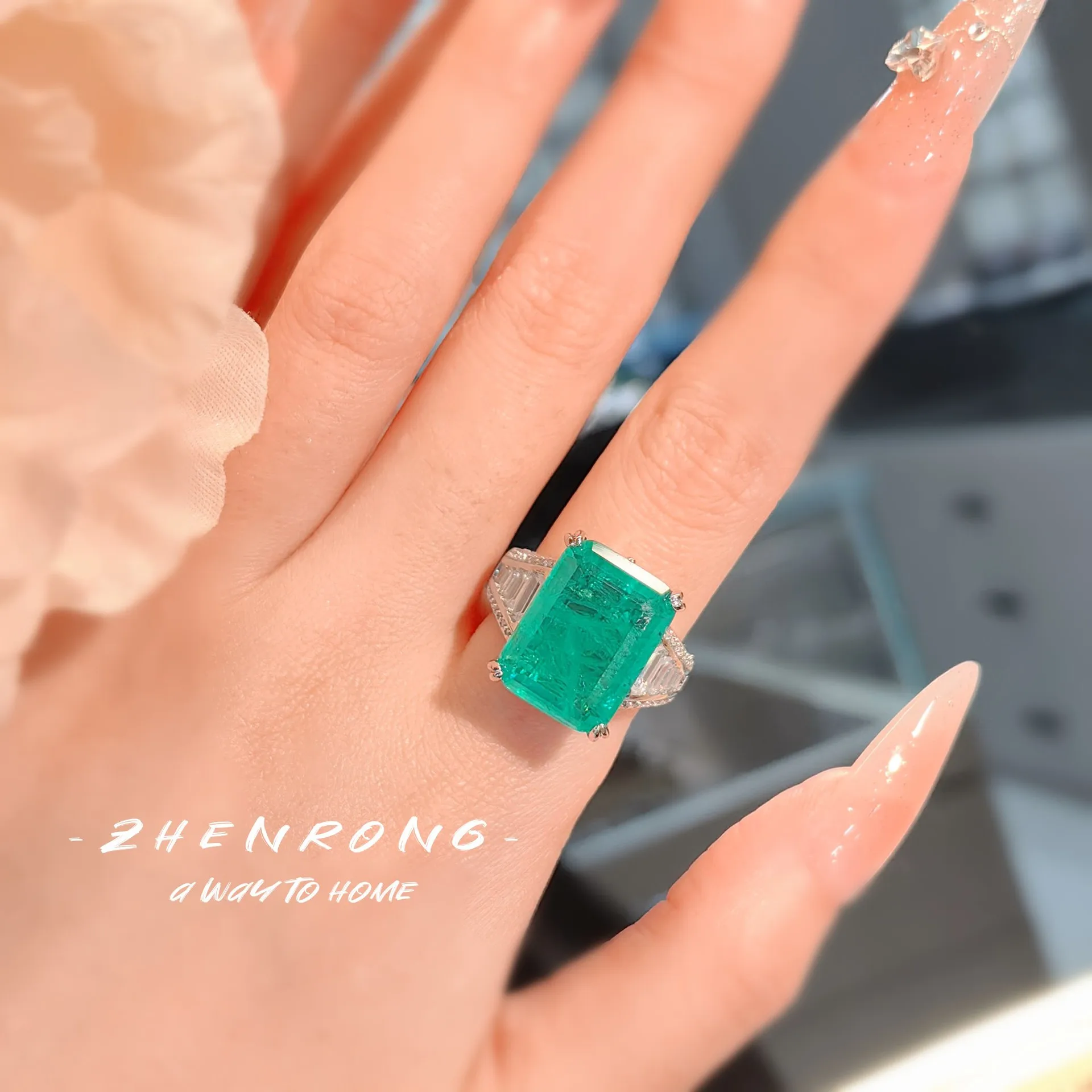 Foydjew Luxury Retro Large Carat Paraiba Green Tourmaline Rings Simple Cold Style Women's Finger Accessories
