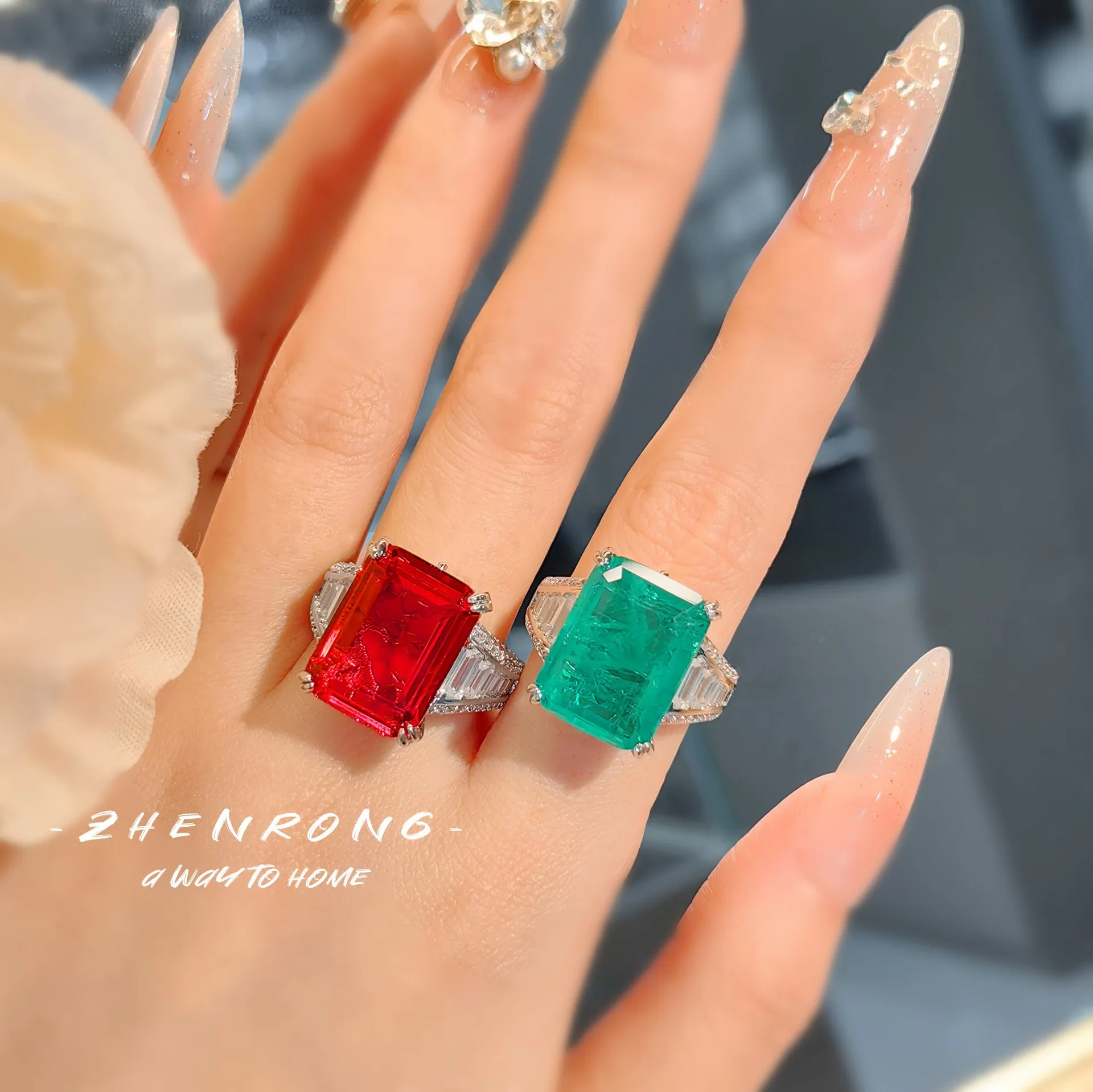 Foydjew Luxury Retro Large Carat Paraiba Green Tourmaline Rings Simple Cold Style Women's Finger Accessories