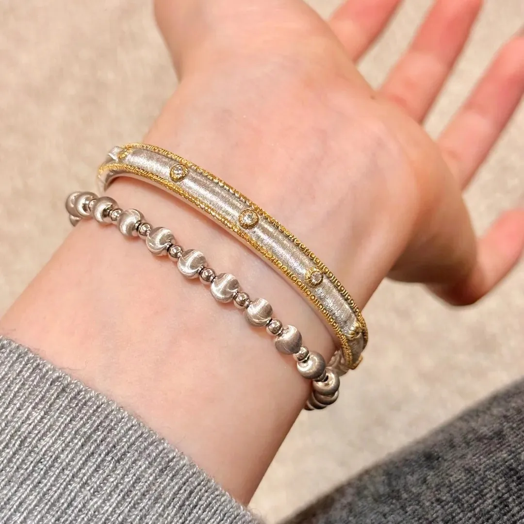 Foydjew Italian Vintage Jewelry Inlaid Zircon Bracelets Silver Color Gold-plated Bracelet Opening Adjustable 2024 New Trend