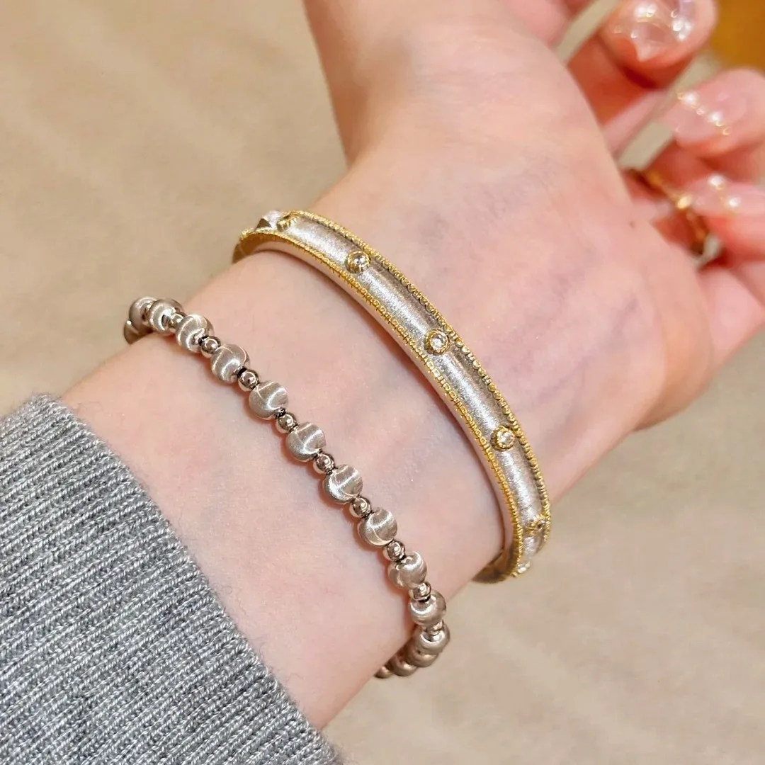 Foydjew Italian Vintage Jewelry Inlaid Zircon Bracelets Silver Color Gold-plated Bracelet Opening Adjustable 2024 New Trend