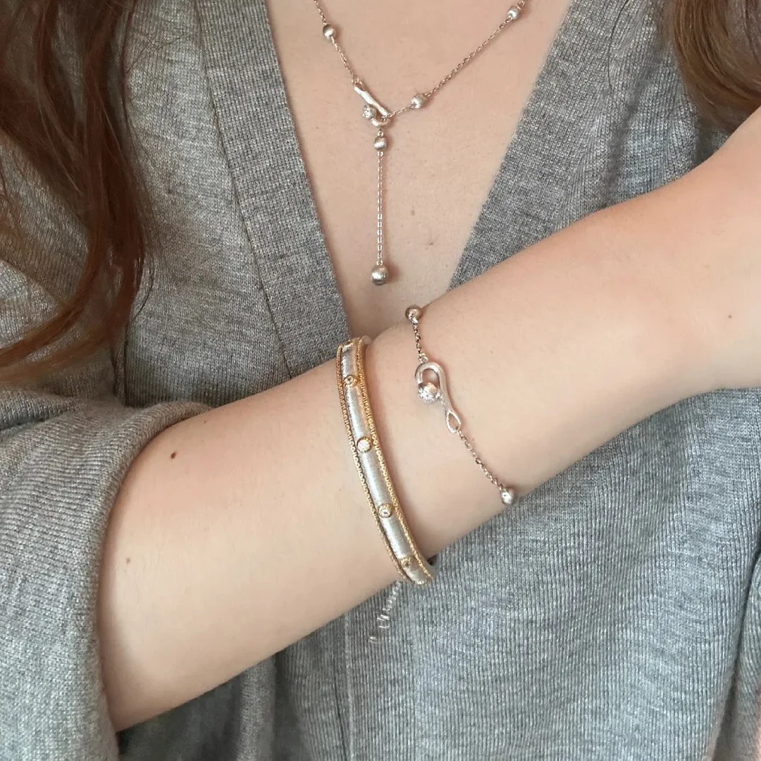Foydjew Italian Vintage Jewelry Inlaid Zircon Bracelets Silver Color Gold-plated Bracelet Opening Adjustable 2024 New Trend
