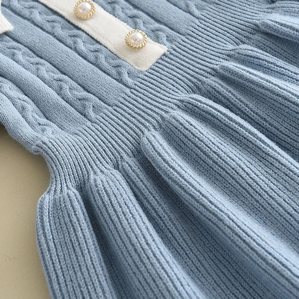Winter Girls Knitting Wool Long Sleeve Dress Autumn Girls Baby Ruffle Knitted Princess Sweater Dress Casual Clothes