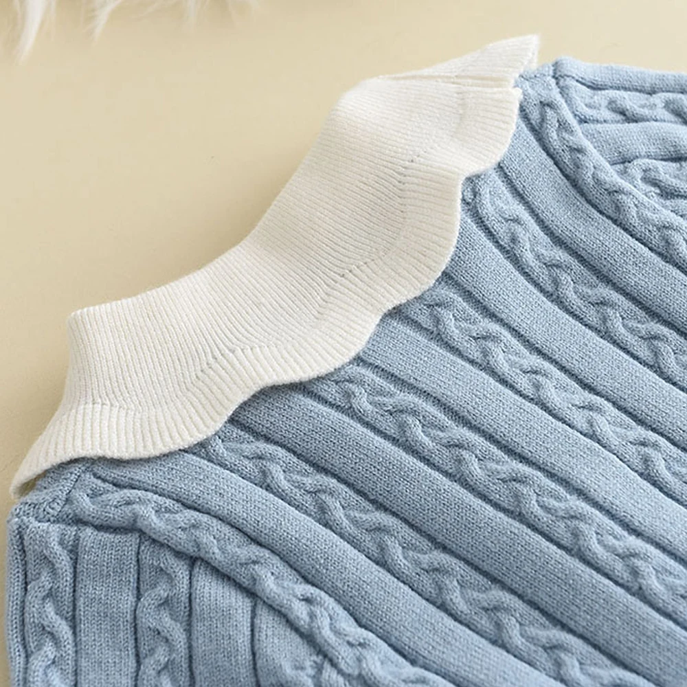 Winter Girls Knitting Wool Long Sleeve Dress Autumn Girls Baby Ruffle Knitted Princess Sweater Dress Casual Clothes
