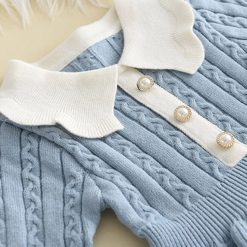Winter Girls Knitting Wool Long Sleeve Dress Autumn Girls Baby Ruffle Knitted Princess Sweater Dress Casual Clothes