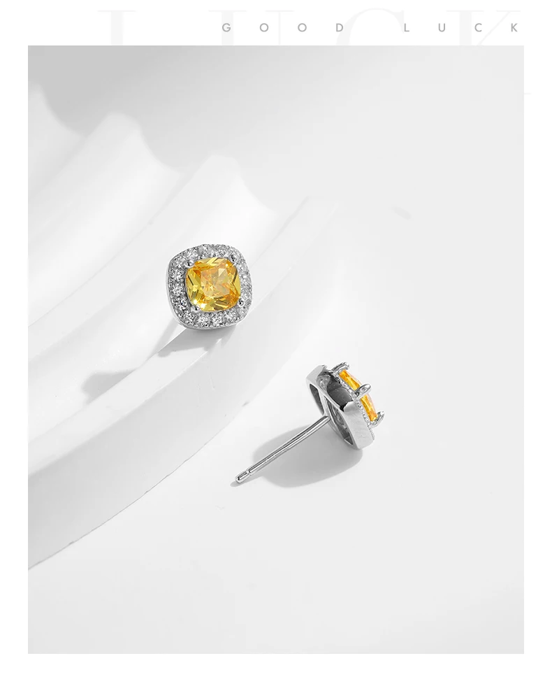 MODIAN Yellow Sparkling Cubic Zirconia Platinum Plated Stud Earrings 925 Sterling Silver Earrings For Women Wedding Jewelry