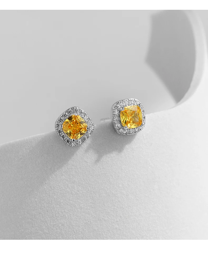 MODIAN Yellow Sparkling Cubic Zirconia Platinum Plated Stud Earrings 925 Sterling Silver Earrings For Women Wedding Jewelry