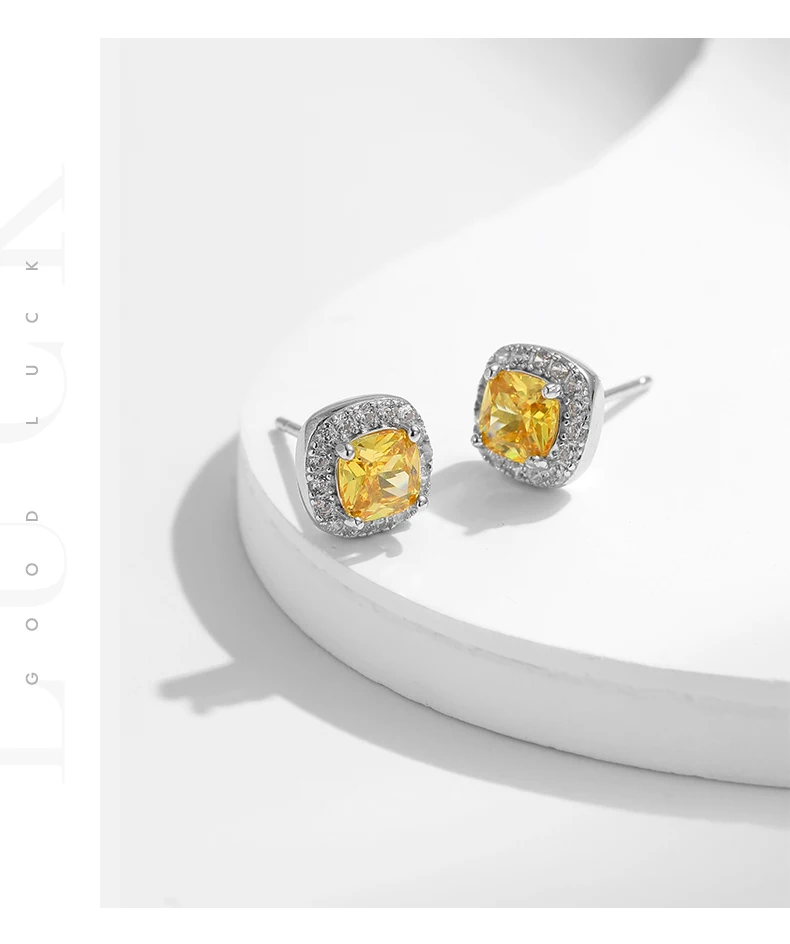MODIAN Yellow Sparkling Cubic Zirconia Platinum Plated Stud Earrings 925 Sterling Silver Earrings For Women Wedding Jewelry
