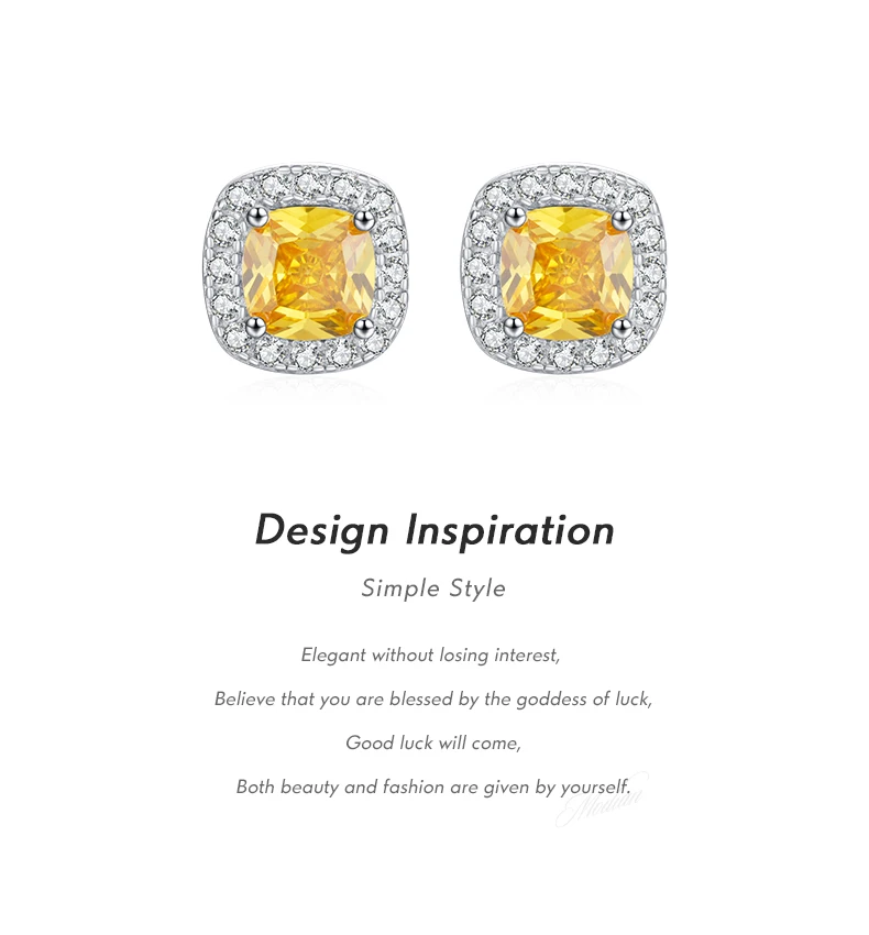 MODIAN Yellow Sparkling Cubic Zirconia Platinum Plated Stud Earrings 925 Sterling Silver Earrings For Women Wedding Jewelry