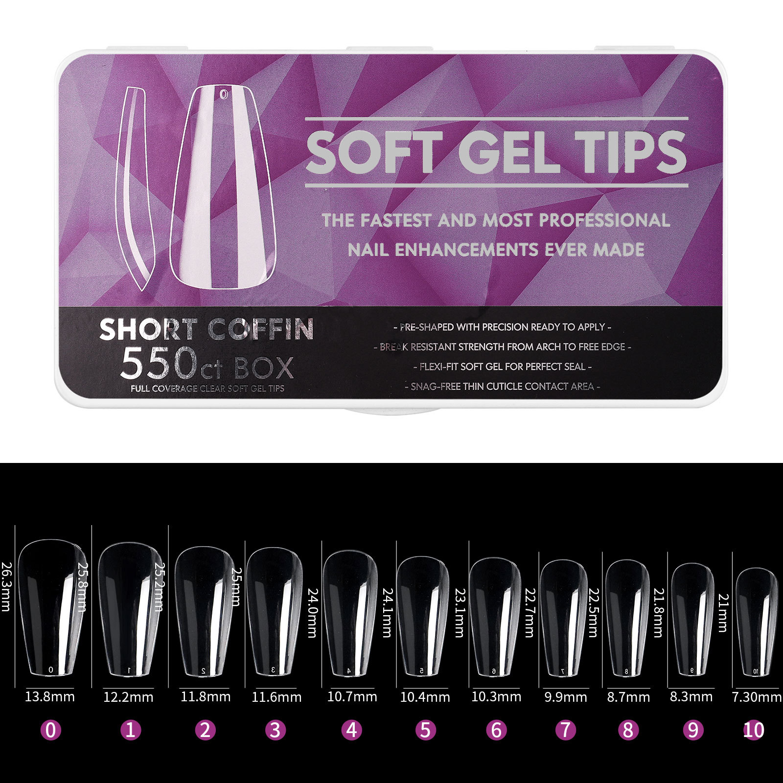 400/440/500/550pcs/lot Mixed Size Ballet Almond False Nails Press On Nail Transparent Givrage Ultrathin Full Cover Nails Tips