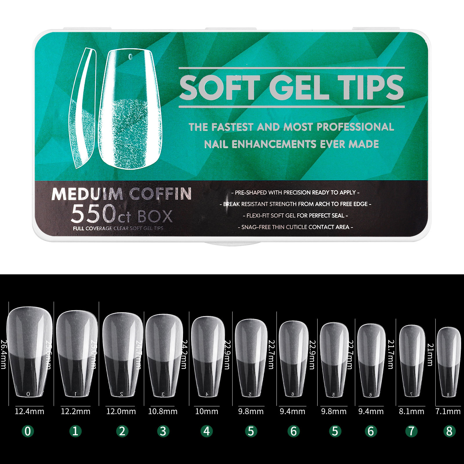 400/440/500/550pcs/lot Mixed Size Ballet Almond False Nails Press On Nail Transparent Givrage Ultrathin Full Cover Nails Tips