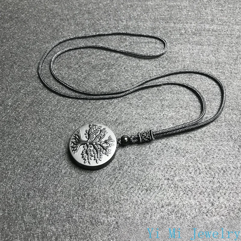 Natural Genuine Obsidian Life Tree Necklace Pendant Healing Crystal Guardian Jade Pendant Male and Female Jade Necklace Jewelry
