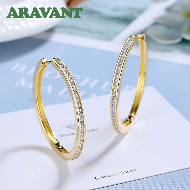 Aravant 925 Sterling Silver 35MM Zircon Hoop Earring For Women Fashion Jewelry Gift