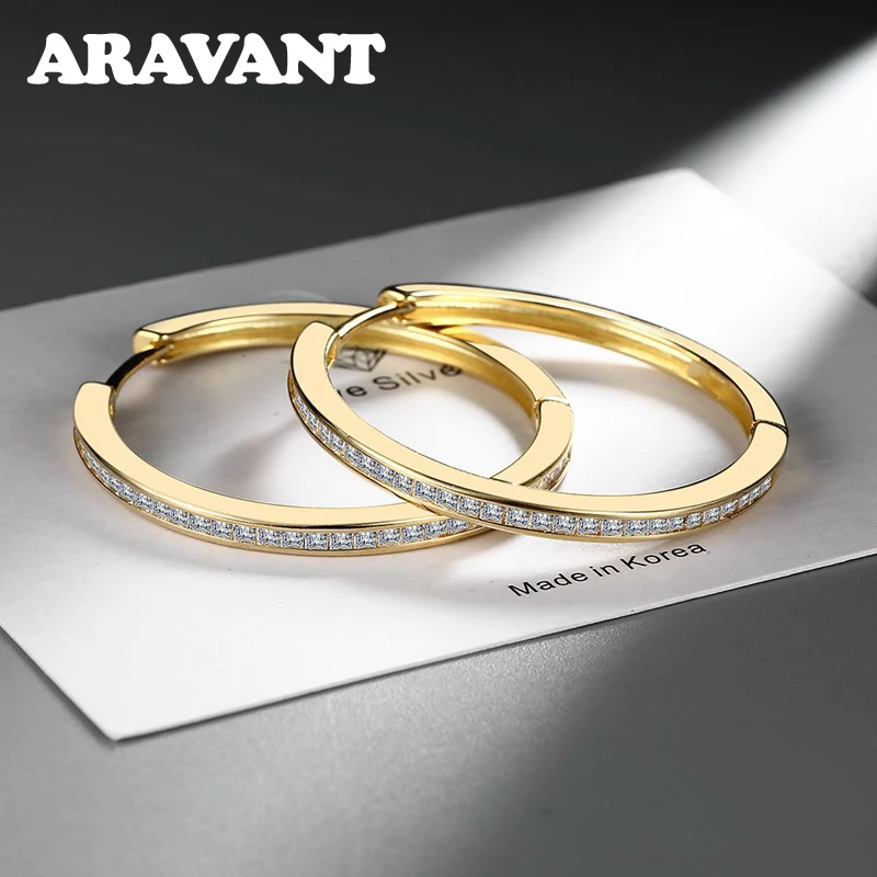 Aravant 925 Sterling Silver 35MM Zircon Hoop Earring For Women Fashion Jewelry Gift