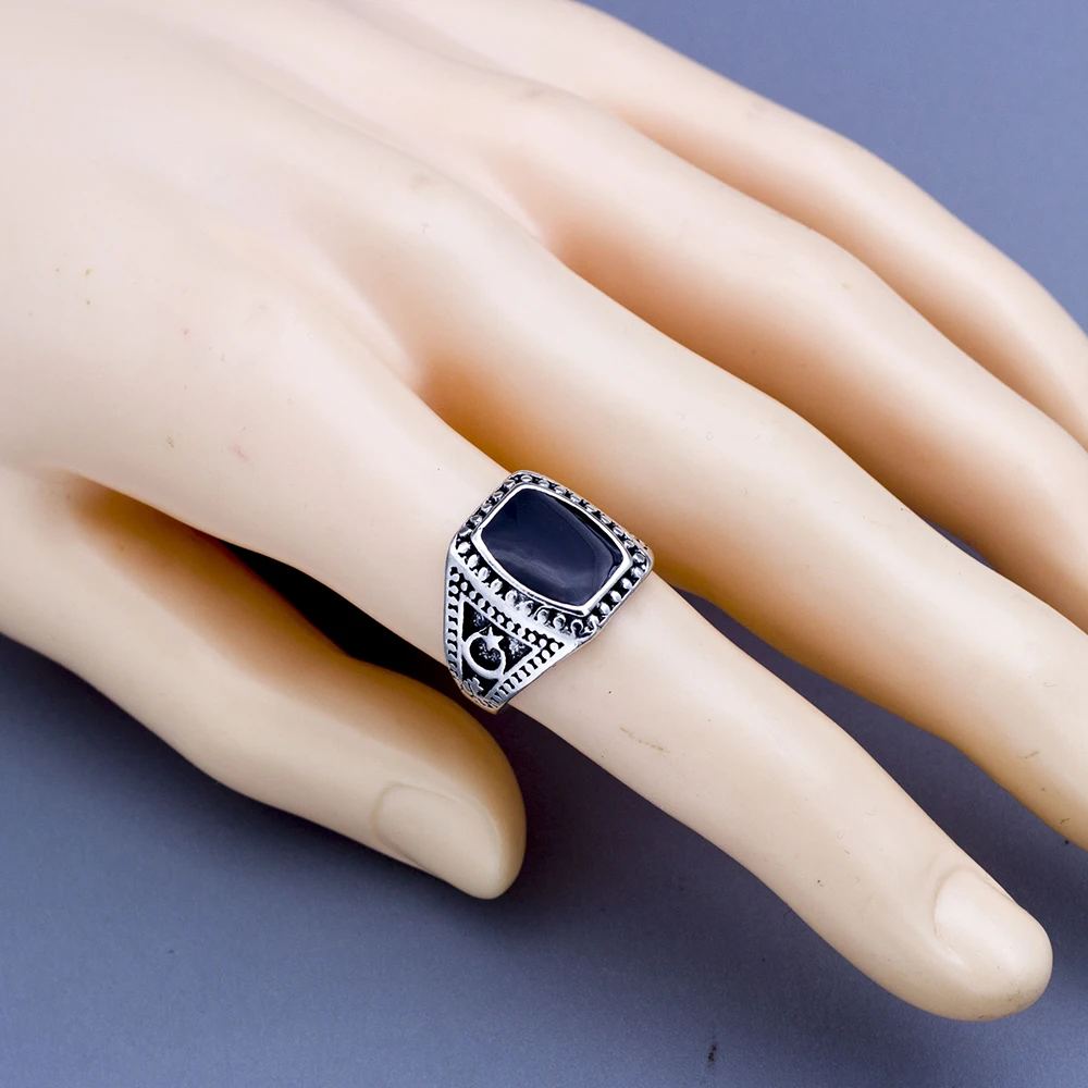 Wholesale Lots 20pcs Design Mix Black Enamel Stone Rings For Men Vintage Man Ring Retro Punk Alloy Jewelry Party Gift