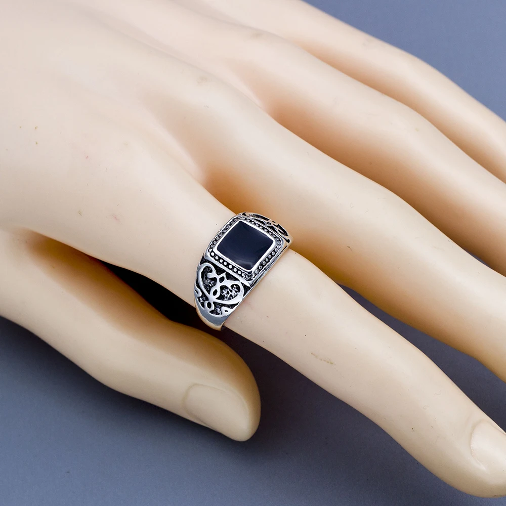 Wholesale Lots 20pcs Design Mix Black Enamel Stone Rings For Men Vintage Man Ring Retro Punk Alloy Jewelry Party Gift