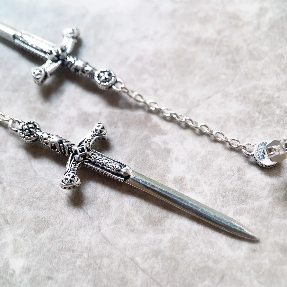 Earrings Richly Ornamented Sword Europe Fine Jewelry For Women Men Summer Brand New Sterling Silver 925 Fantasy Gift