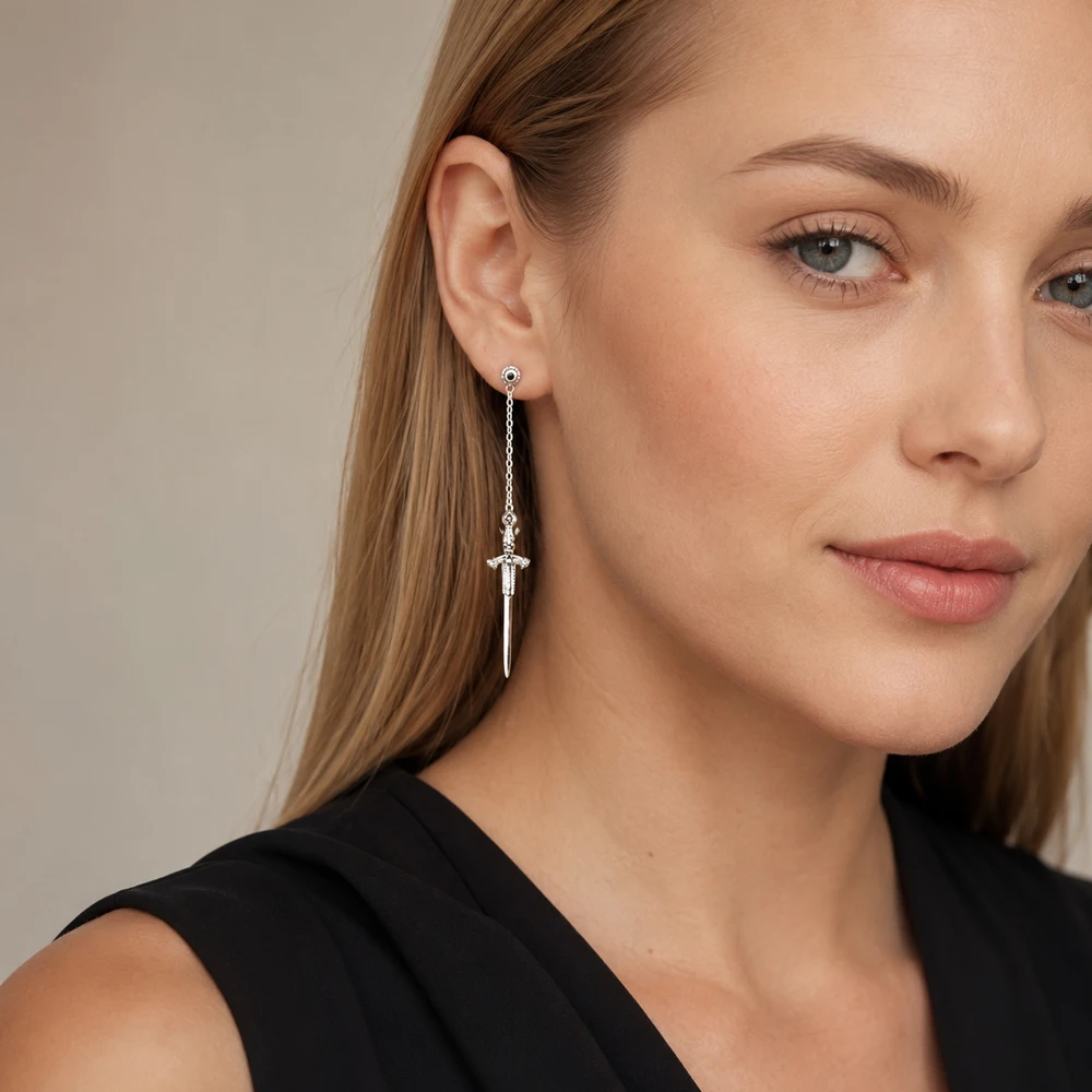 Earrings Richly Ornamented Sword Europe Fine Jewelry For Women Men Summer Brand New Sterling Silver 925 Fantasy Gift