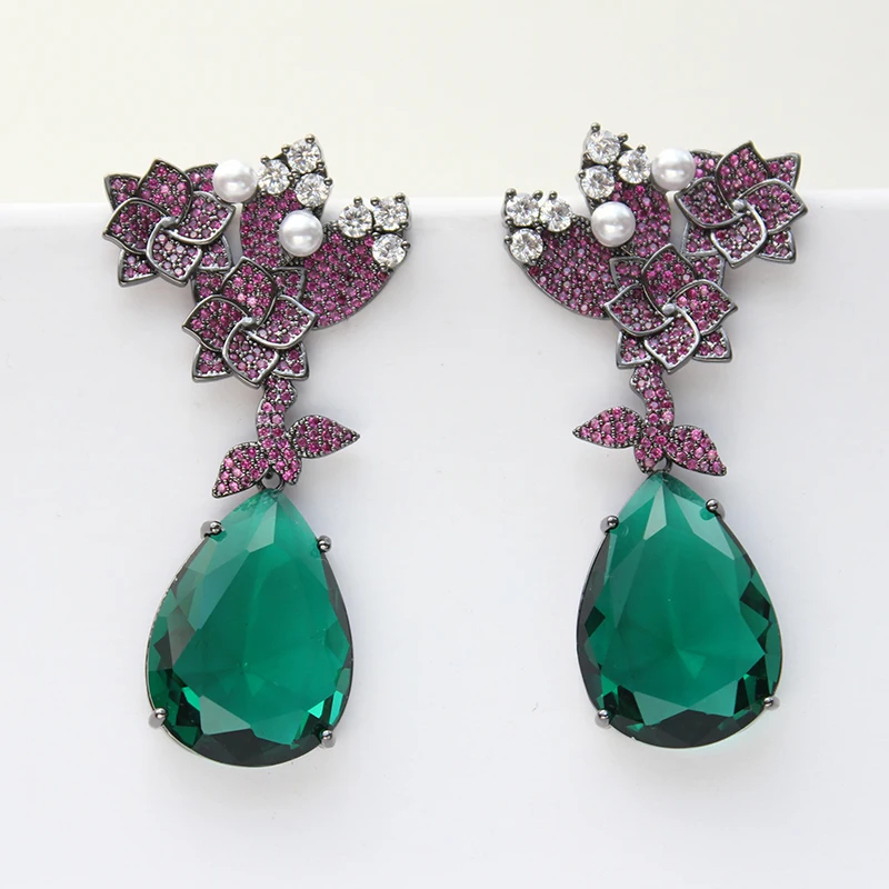 Designer Women's Earrings Luxury Jewelry Cubic Zirconia Water Drop Hoop Dangle Earrings for Women Party Jewelry Purple Gift