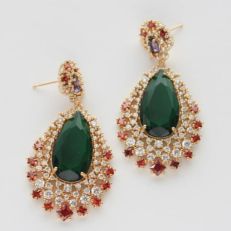 Designer Women's Earrings Luxury Jewelry Cubic Zirconia Water Drop Hoop Dangle Earrings for Women Party Jewelry Purple Gift
