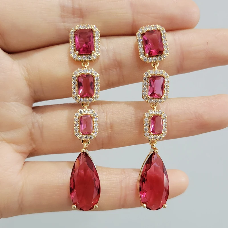 Designer Women's Earrings Luxury Jewelry Cubic Zirconia Water Drop Hoop Dangle Earrings for Women Party Jewelry Purple Gift