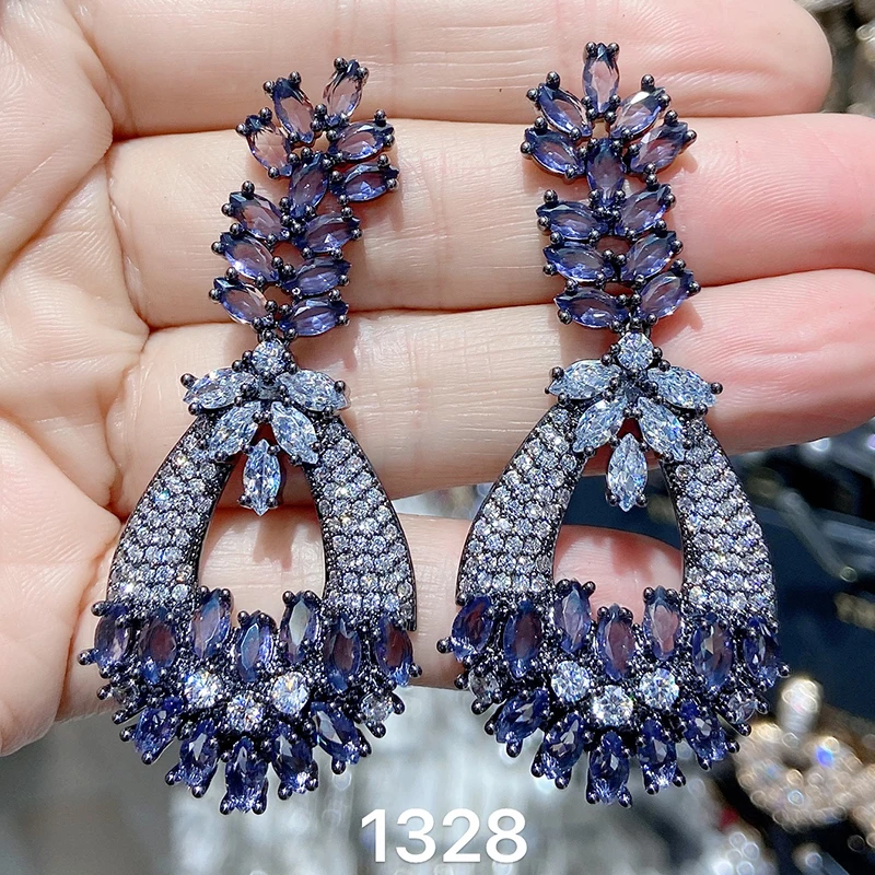 Designer Women's Earrings Luxury Jewelry Cubic Zirconia Water Drop Hoop Dangle Earrings for Women Party Jewelry Purple Gift