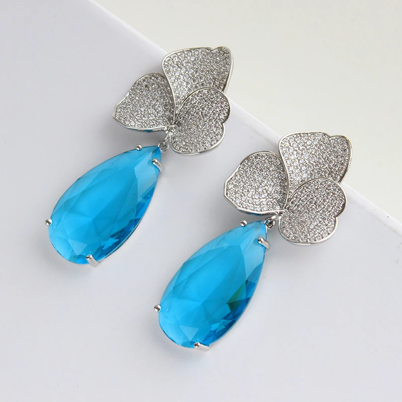 Designer Women's Earrings Luxury Jewelry Cubic Zirconia Water Drop Hoop Dangle Earrings for Women Party Jewelry Purple Gift