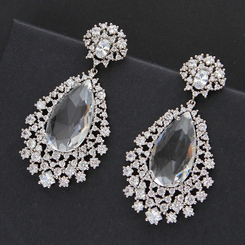 Designer Women's Earrings Luxury Jewelry Cubic Zirconia Water Drop Hoop Dangle Earrings for Women Party Jewelry Purple Gift