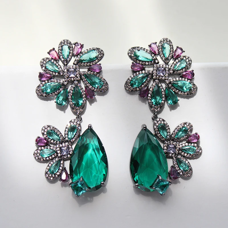Designer Women's Earrings Luxury Jewelry Cubic Zirconia Water Drop Hoop Dangle Earrings for Women Party Jewelry Purple Gift