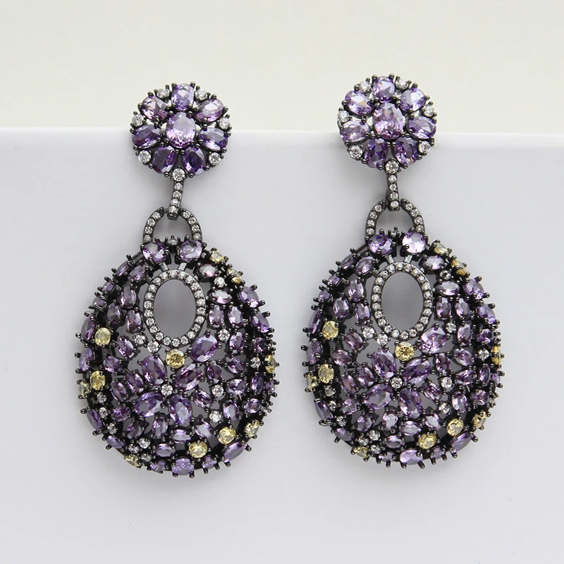 Designer Women's Earrings Luxury Jewelry Cubic Zirconia Water Drop Hoop Dangle Earrings for Women Party Jewelry Purple Gift