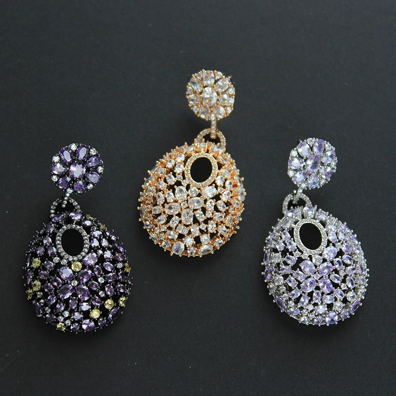 Designer Women's Earrings Luxury Jewelry Cubic Zirconia Water Drop Hoop Dangle Earrings for Women Party Jewelry Purple Gift