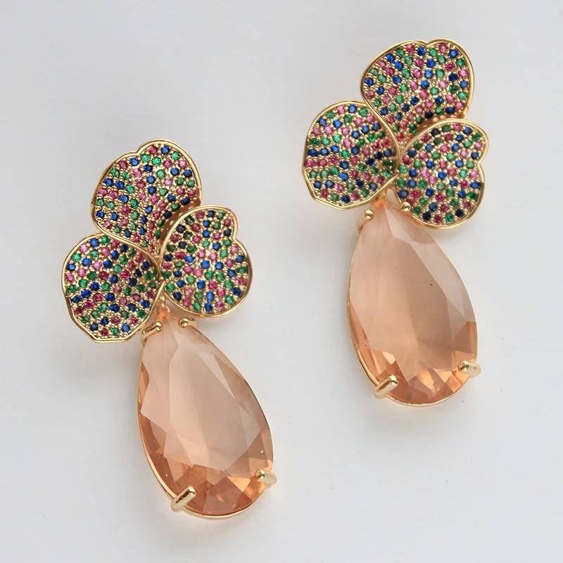 Designer Women's Earrings Luxury Jewelry Cubic Zirconia Water Drop Hoop Dangle Earrings for Women Party Jewelry Purple Gift