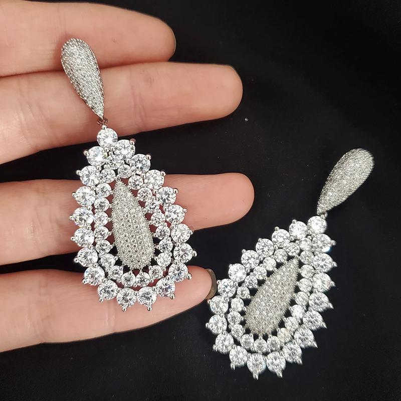 Designer Women's Earrings Luxury Jewelry Cubic Zirconia Water Drop Hoop Dangle Earrings for Women Party Jewelry Purple Gift