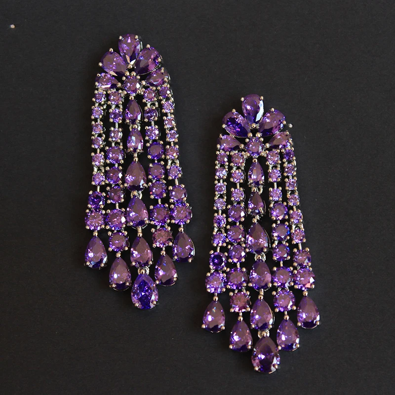 Designer Women's Earrings Luxury Jewelry Cubic Zirconia Water Drop Hoop Dangle Earrings for Women Party Jewelry Purple Gift