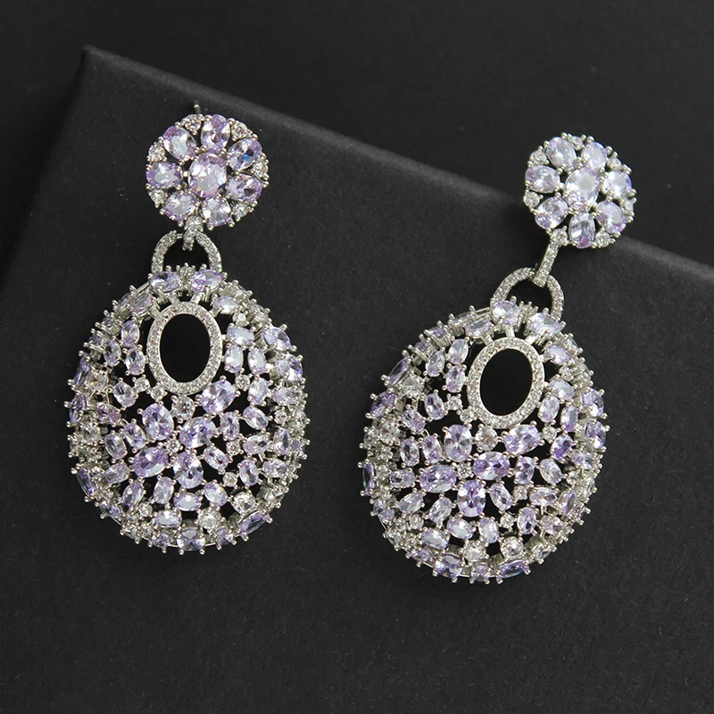 Designer Women's Earrings Luxury Jewelry Cubic Zirconia Water Drop Hoop Dangle Earrings for Women Party Jewelry Purple Gift