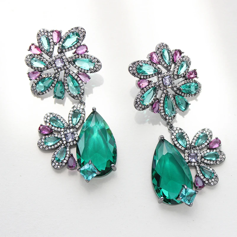 Designer Women's Earrings Luxury Jewelry Cubic Zirconia Water Drop Hoop Dangle Earrings for Women Party Jewelry Purple Gift