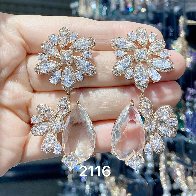 Designer Women's Earrings Luxury Jewelry Cubic Zirconia Water Drop Hoop Dangle Earrings for Women Party Jewelry Purple Gift
