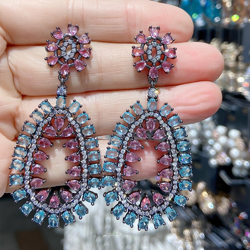 Designer Women's Earrings Luxury Jewelry Cubic Zirconia Water Drop Hoop Dangle Earrings for Women Party Jewelry Purple Gift