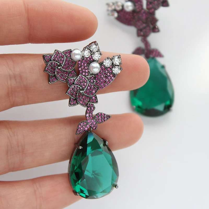 Designer Women's Earrings Luxury Jewelry Cubic Zirconia Water Drop Hoop Dangle Earrings for Women Party Jewelry Purple Gift